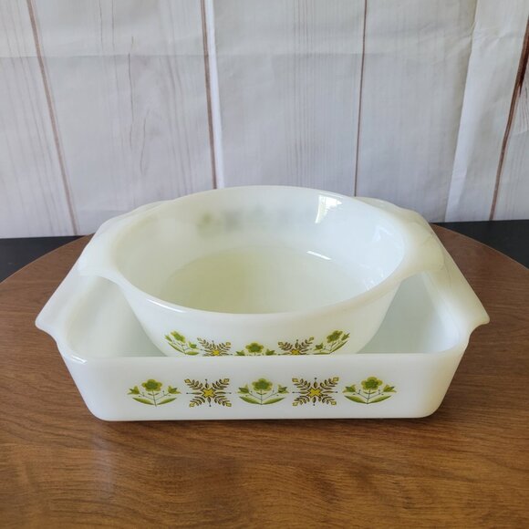 2 Pc Set. Vintage Anchor Hocking Fire King USA, Casserole, Meadow Green EUC - Picture 3 of 13